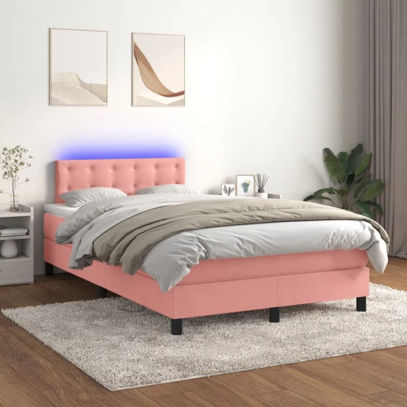 Κρεβάτι Boxspring με Στρώμα & LED Ροζ 120x200 εκ. Βελούδινο Ροζ 3134638