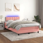 Κρεβάτι Boxspring με Στρώμα & LED Ροζ 120x200 εκ. Βελούδινο Ροζ 3134638
