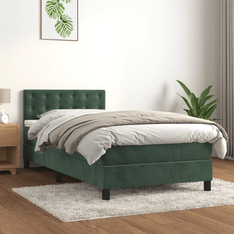 Κρεβάτι Boxspring με Στρώμα & LED Σκ. Πράσινο 90x200 εκ Βελούδο Πράσινο 3134624
