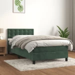 Κρεβάτι Boxspring με Στρώμα & LED Σκ. Πράσινο 90x200 εκ Βελούδο Πράσινο 3134624
