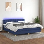 Κρεβάτι Boxspring με Στρώμα & LED Μπλε 160x200 εκ. Υφασμάτινο Μπλε 3134051