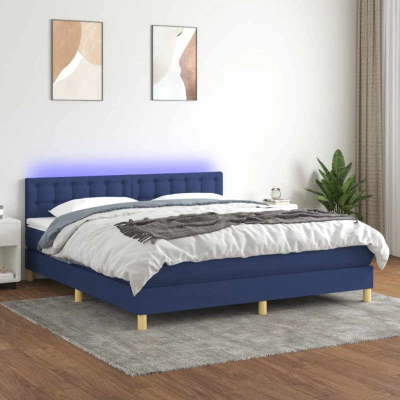 Κρεβάτι Boxspring με Στρώμα & LED Μπλε 160x200 εκ. Υφασμάτινο Μπλε 3134051