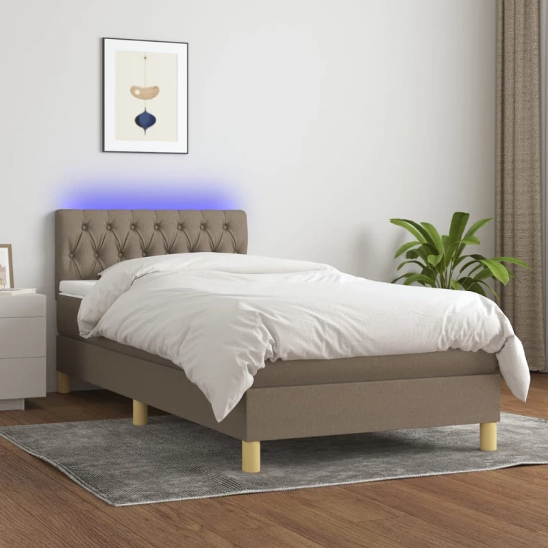 Κρεβάτι Boxspring με Στρώμα & LED Taupe 100x200 εκ. Υφασμάτινο μπεζ-γκρι 3133937