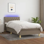 Κρεβάτι Boxspring με Στρώμα & LED Taupe 100x200 εκ. Υφασμάτινο μπεζ-γκρι 3133937