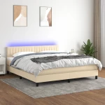 Κρεβάτι Boxspring με Στρώμα & LED Κρεμ 180x200 εκ. Υφασμάτινο Κρεμ 3133338