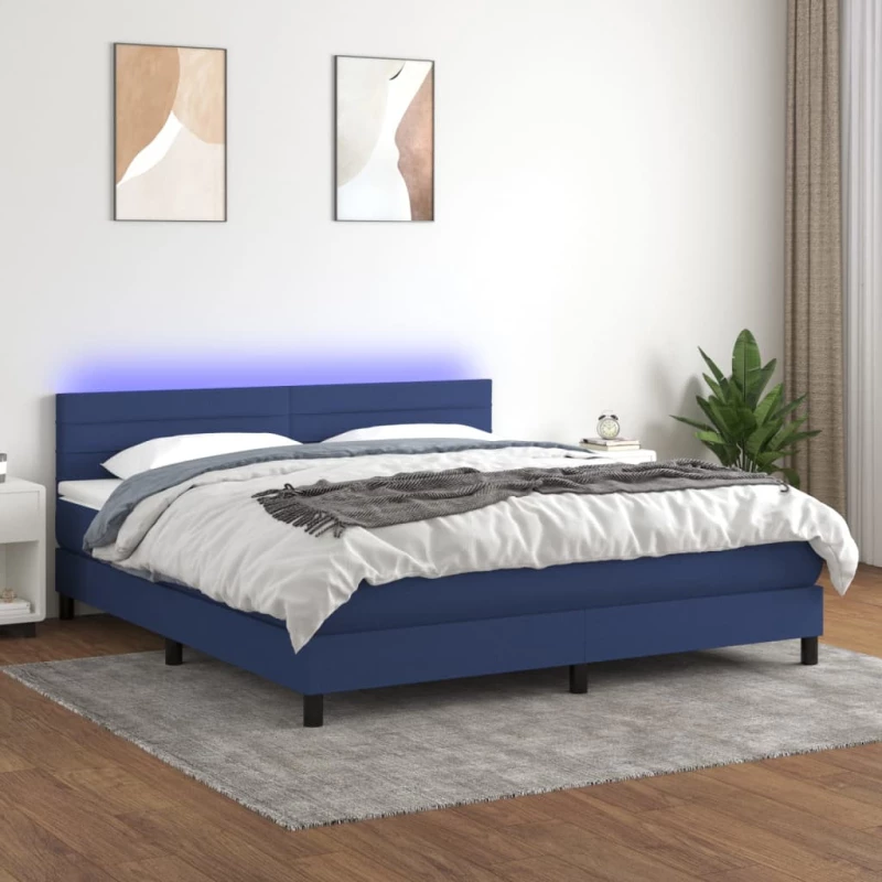 Κρεβάτι Boxspring με Στρώμα & LED Μπλε 180x200 εκ. Υφασμάτινο Μπλε 3133259