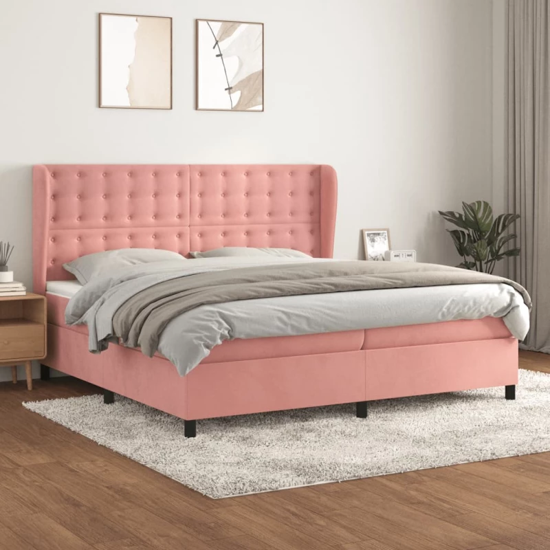 Κρεβάτι Boxspring με Στρώμα Ροζ 200x200 εκ. Βελούδινο Ροζ 3129476