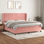 Κρεβάτι Boxspring με Στρώμα Ροζ 200x200 εκ. Βελούδινο Ροζ 3129476