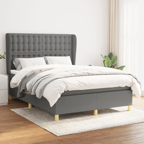 Κρεβάτι Boxspring με Στρώμα Σκούρο Γκρι 140x200 εκ Υφασμάτινο Γκρι 3128846