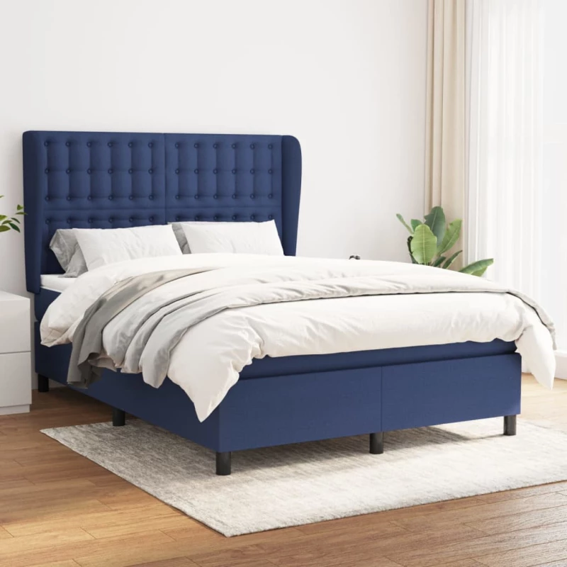 Κρεβάτι Boxspring με Στρώμα Μπλε 140x190 εκ. Υφασμάτινο Μπλε 3128283