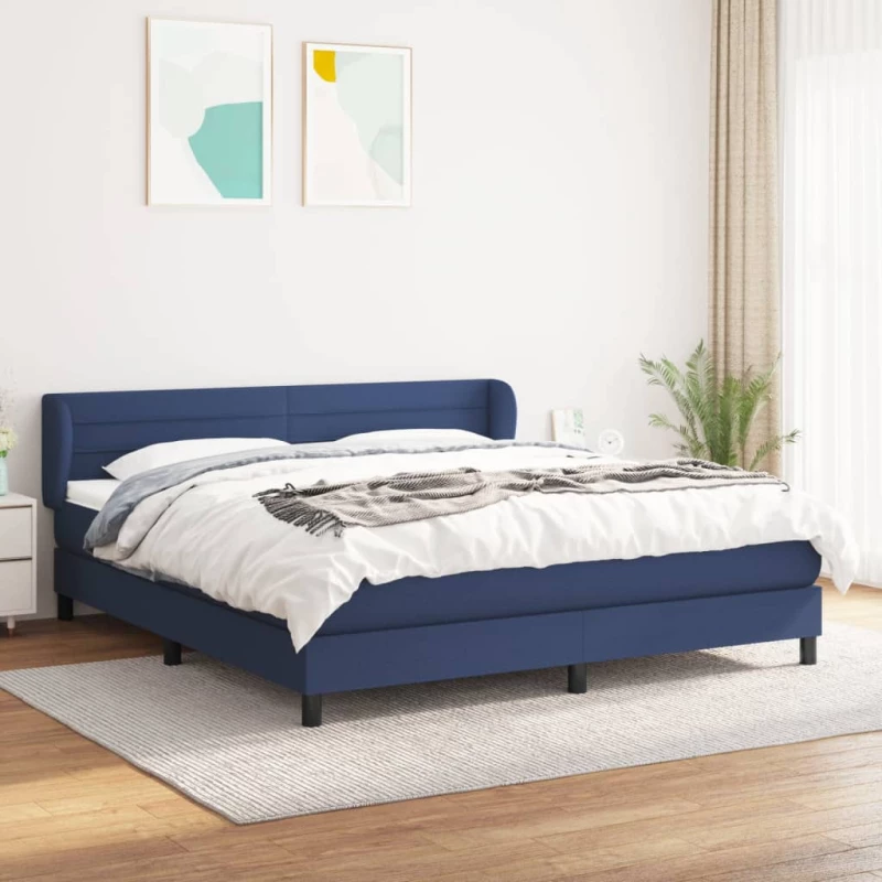 Κρεβάτι Boxspring με Στρώμα Μπλε 160x200 εκ. Υφασμάτινο Μπλε 3126339