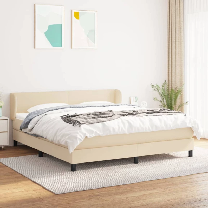 Κρεβάτι Boxspring με Στρώμα Κρεμ 180x200 εκ. Υφασμάτινο Κρεμ 3126106