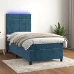 Κρεβάτι Boxspring με Στρώμα & LED Σκ. Μπλε 80x200 εκ. Βελούδινο Μπλε 3136093