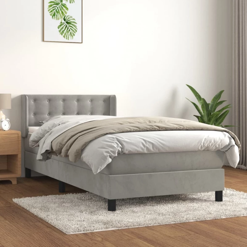 Κρεβάτι Boxspring με Στρώμα Ανοιχτό Γκρι 100x200 εκ. Βελούδινο Γκρι 3131183