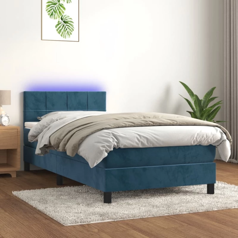 Κρεβάτι Boxspring με Στρώμα & LED Σκ. Μπλε 100x200εκ. Βελούδινο Μπλε 3134391
