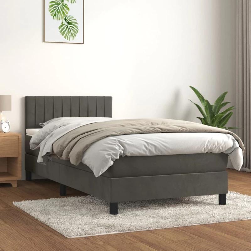 Κρεβάτι Boxspring με Στρώμα Σκούρο Γκρι 100x200 εκ. Βελούδινο Γκρι 3141408