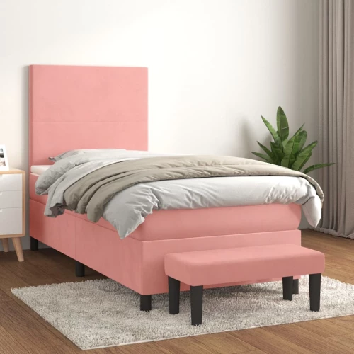 Κρεβάτι Boxspring με Στρώμα Ροζ 80 x 200 εκ. Βελούδινο Ροζ 3137694