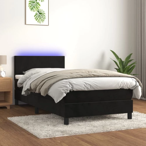 Κρεβάτι Boxspring με Στρώμα & LED Μαύρο 100x200 εκ. Βελούδινο Μαύρο 3134269