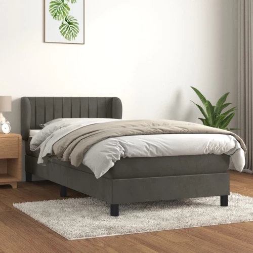 Κρεβάτι Boxspring με Στρώμα Σκούρο Γκρι 100x200 εκ. Βελούδινο Γκρι 3127596