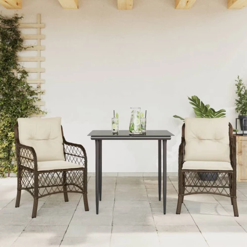 Σετ Επίπλων Bistro 3 τεμ. Καφέ Συνθετικό Ρατάν με Μαξιλάρια Καφέ 3212110