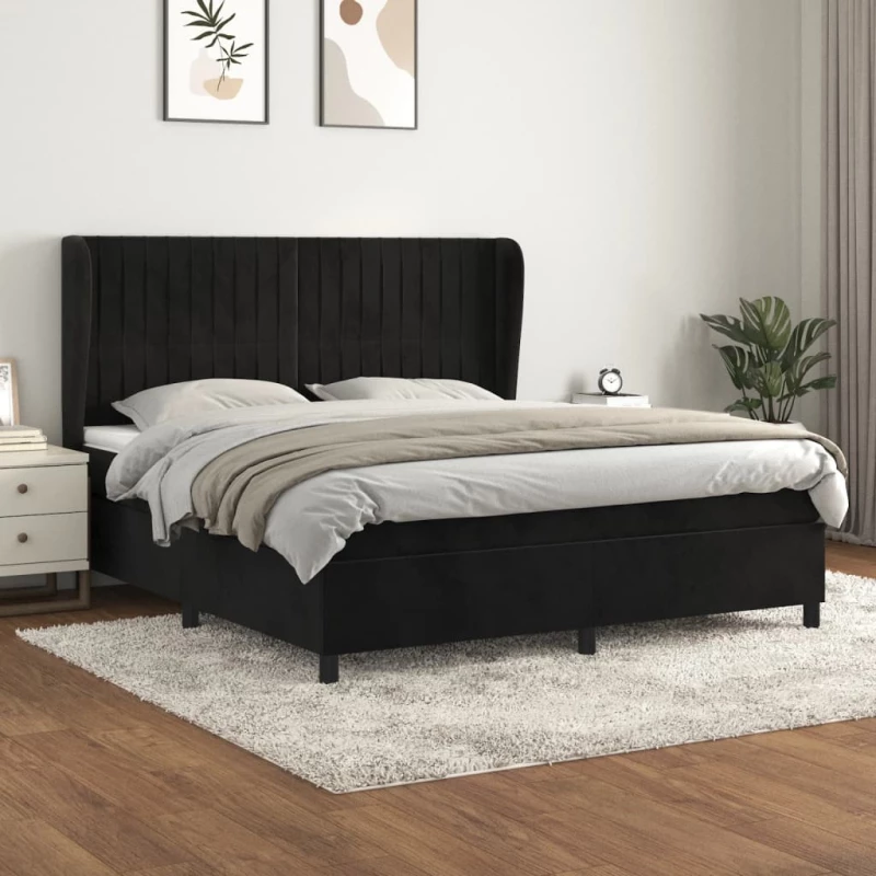 Κρεβάτι Boxspring με Στρώμα Μαύρο 180x200 εκ. Βελούδινο Μαύρο 3129347