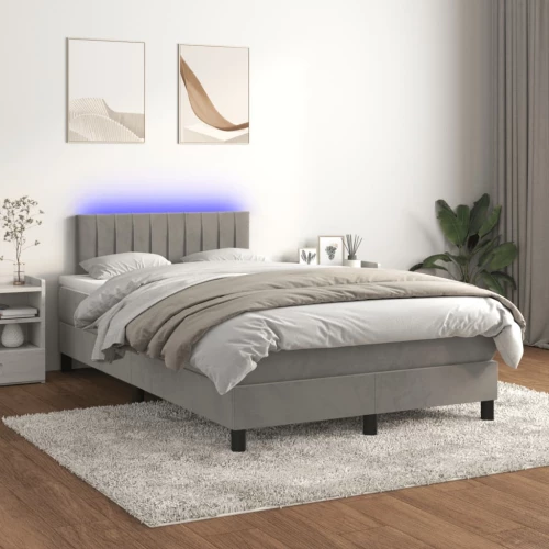 Κρεβάτι Boxspring με Στρώμα & LED Αν.Γκρι 120x200 εκ. Βελούδινο Γκρι 3134513