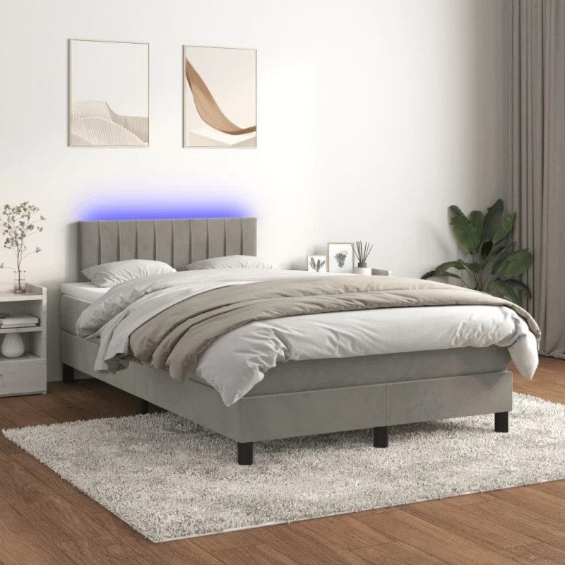 Κρεβάτι Boxspring με Στρώμα & LED Αν.Γκρι 120x200 εκ. Βελούδινο Γκρι 3134513