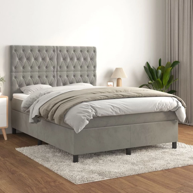 Κρεβάτι Boxspring με Στρώμα Ανοιχτό Γκρι 140x200 εκ. Βελούδινο Γκρι 3143205