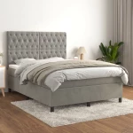 Κρεβάτι Boxspring με Στρώμα Ανοιχτό Γκρι 140x200 εκ. Βελούδινο Γκρι 3143205