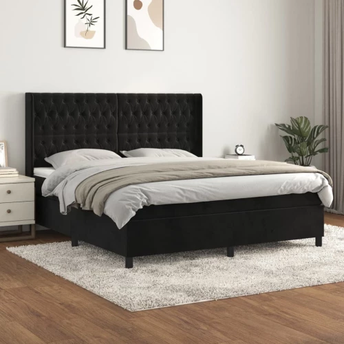 Κρεβάτι Boxspring με Στρώμα Μαύρο 180x200 εκ. Βελούδινο Μαύρο 3132875