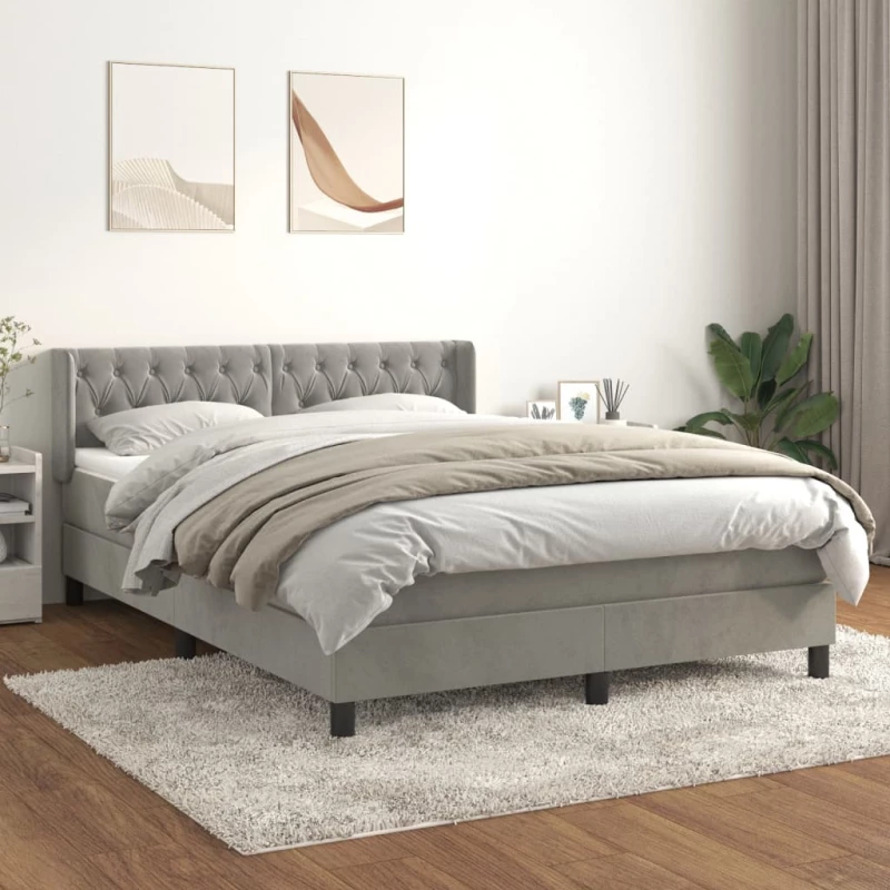 Κρεβάτι Boxspring με Στρώμα Ανοιχτό Γκρι 140x200 εκ. Βελούδινο Γκρι 3131141