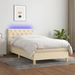 Κρεβάτι Boxspring με Στρώμα & LED Κρεμ 80x200 εκ. Υφασμάτινο Κρεμ 3133914