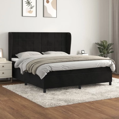 Κρεβάτι Boxspring με Στρώμα Μαύρο 180x200 εκ. Βελούδινο Μαύρο 3129227