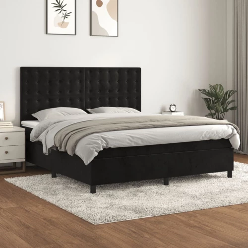 Κρεβάτι Boxspring με Στρώμα Μαύρο 180x200 εκ. Βελούδινο Μαύρο 3143279
