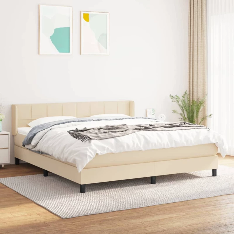 Κρεβάτι Boxspring με Στρώμα Κρεμ 160x200 εκ. Υφασμάτινο Κρεμ 3129726