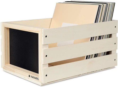 Navaris Wooden Record Box with Chalkboard - Ξύλινο Κουτί Αποθήκευσης με Μαυροπίνακα για Δίσκους Βινυλίου / LP - Light Brown (53026.01.24)