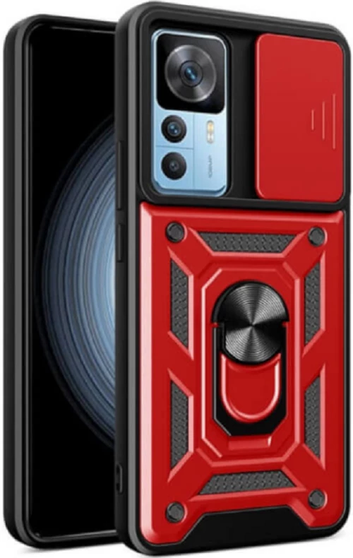 Bodycell Armor Slide - Ανθεκτική Θήκη Xiaomi 12T / 12T Pro με Κάλυμμα για την Κάμερα & Μεταλλικό Ring Holder - Red (5206015018886)