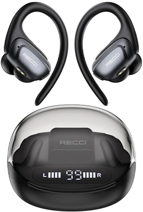 Recci REP-W71 Starry Sky Wireless Earhook - Ασύρματα Ακουστικά Bluetooth με Θήκη Φόρτισης - Black (6955482526132)