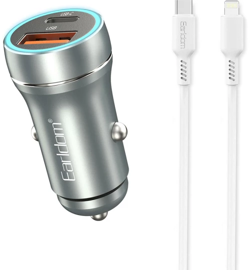 Φορτιστή αυτοκινήτου Earldom ES-CC29, 30W, USB QC3.0, PD, με καλώδιο Lightning - PD, Αργυροειδής - 40352