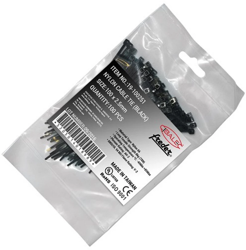 Adeleq Δεματικά Καλωδίων Νάυλον 100Τμχ. 100x2.5mm Μαύρα 19-100251