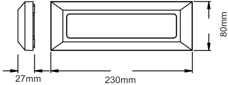 LED WALL RECTANGLE LUMINAIRE DARK GREY 230V AC IP65 2W 3000K 100LM RA80