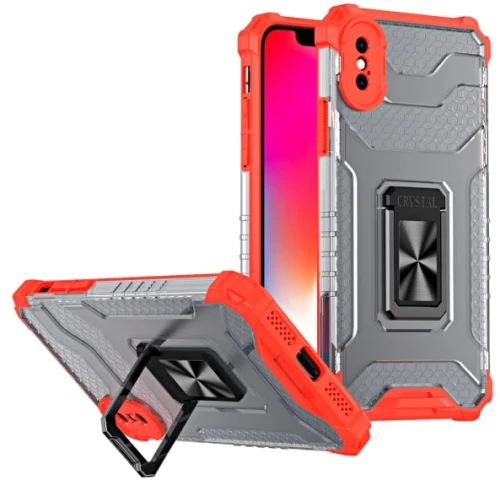 Ημιδιάφανη θήκη Hurtel Crystal Ring Armor iPhone XS Max Κόκκινο