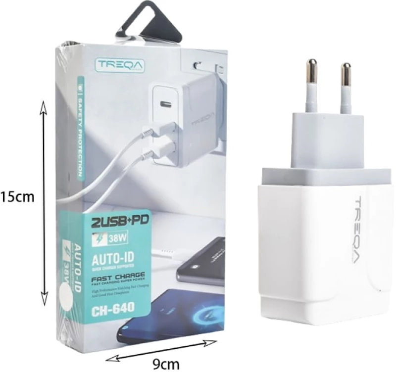 TREQA 38W γρήγορος φορτιστής κινητού micro 2USB+PD CH-640 – Fast charger 017073