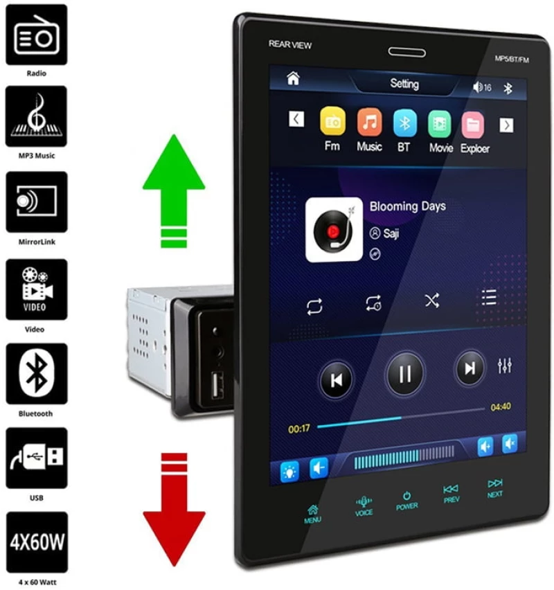 Ηχοσύστημα Αυτοκινήτου Universal 1DIN (Bluetooth/USB) με Οθόνη Αφής 9.5" - Car MP5 Player Vertical Screen Universal 014374