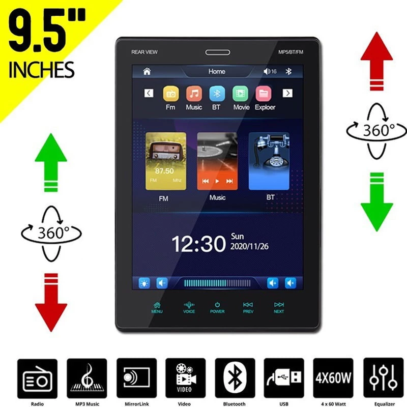 Ηχοσύστημα Αυτοκινήτου Universal 1DIN (Bluetooth/USB) με Οθόνη Αφής 9.5" - Car MP5 Player Vertical Screen Universal 014374