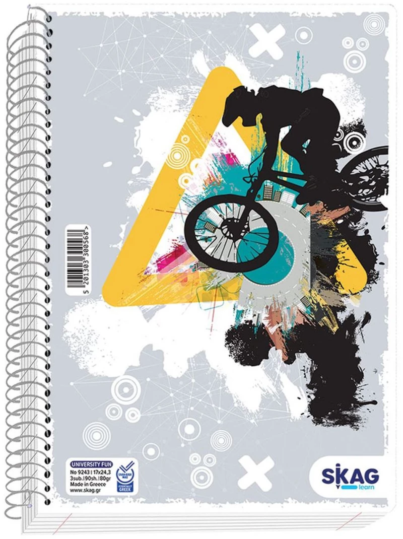 Τετράδιο Σπιράλ Skag University Fun Αγόρι 17x25 80γρ. 4θεμ.120φ.