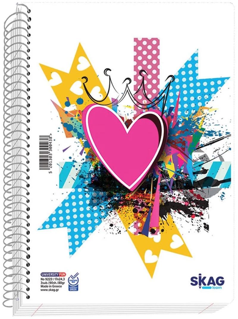 Τετράδιο Σπιράλ Skag University Fun Κορίτσι 17x25 80γρ. 3θεμ.90φ.