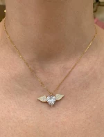ΜΕΝΤΑΓΙΟΝ HEART WINGS ΜΕ STRASS ΧΡΥΣΟ JLN35049 MONDE