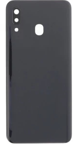 Battery Door + Battery Door Adhesive + Back Camera Lens and Bezel for Samsung Galaxy A30 Black
