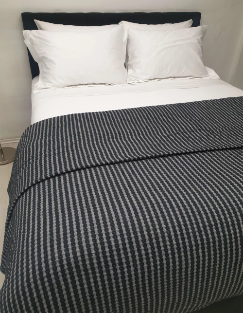 Κουβέρτα Υφαντή ΚΟΜΒΟΣ Βαμβακερή Ινδίας Black - Light Grey Μονή 170x250 ΚΟΜΒΟΣ